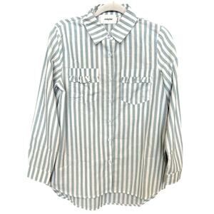 NWT Jubylee Teal + Cream Long Sleeve Collared Blouse Small/Med